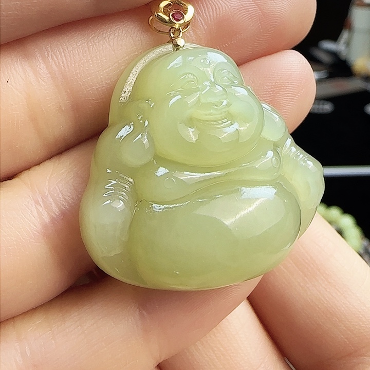 和田玉挂件18K金镶嵌定制发货