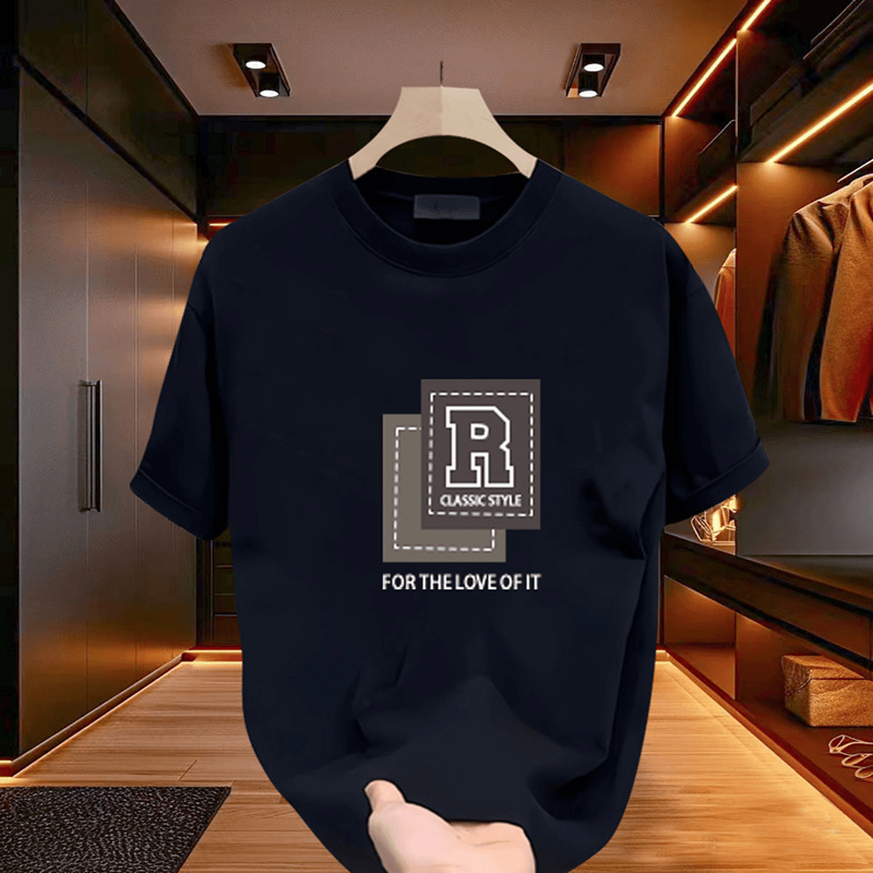 黑色简约风字母logo男女同款纯棉印花男士短袖夏季T恤