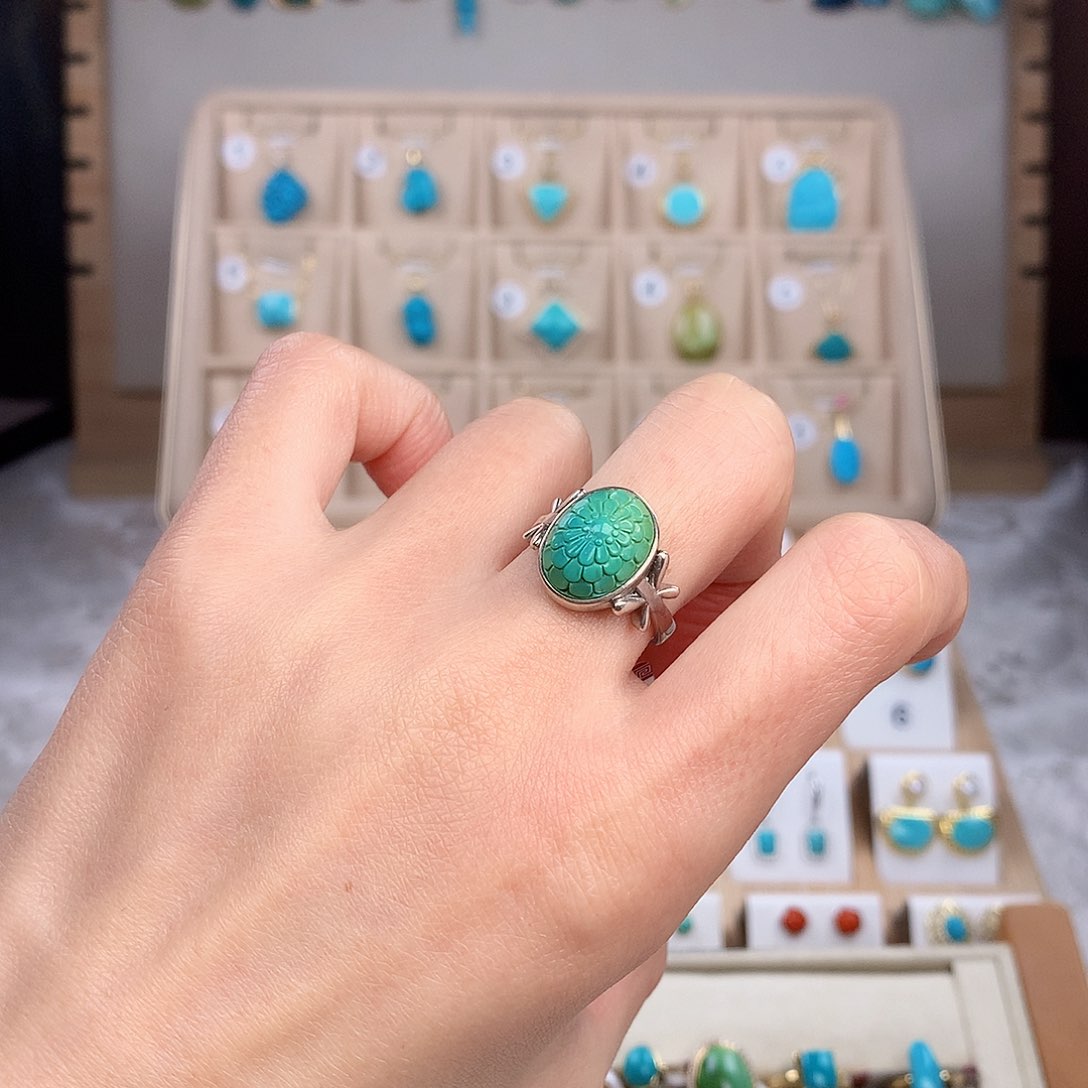 绿松石戒指银S925镶嵌