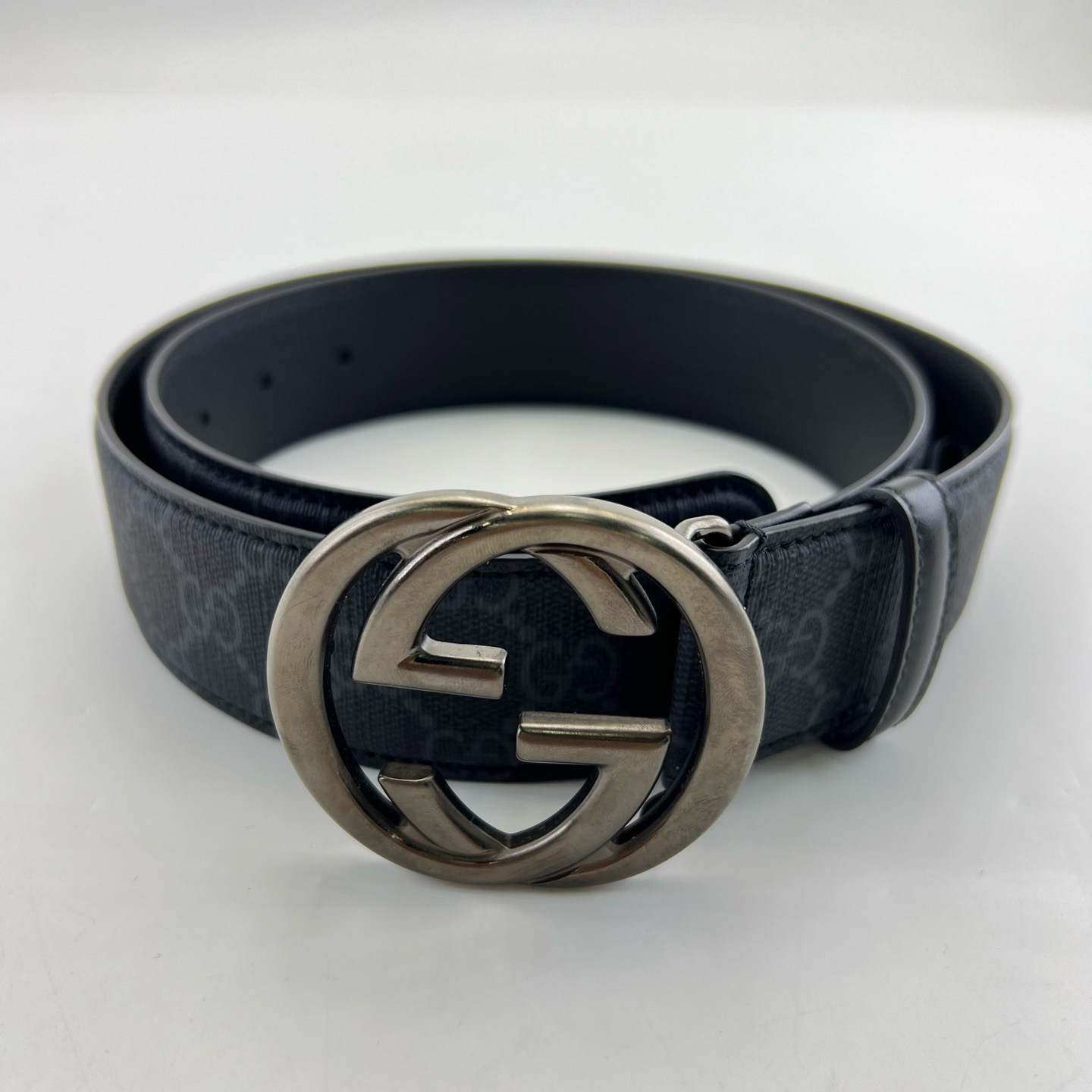 未使用 GUCCI/古驰 90cm×4cm/黑色双G平滑扣皮革腰带/17248289