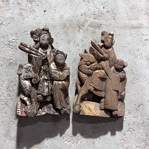 风车木（黑檀木）老木雕老人物花板