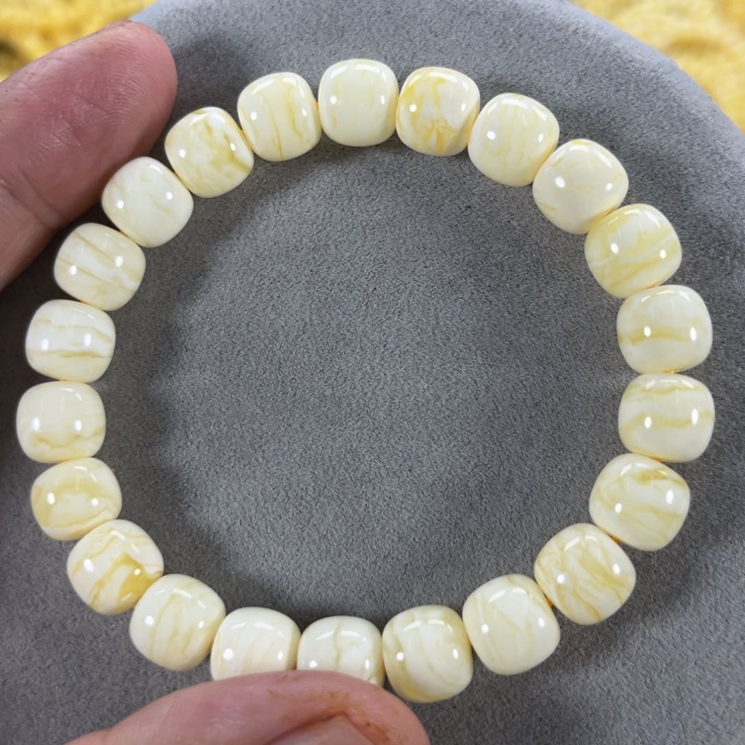 蜜蜡手串未镶嵌纯天然俄料瓷白金丝纹虎皮