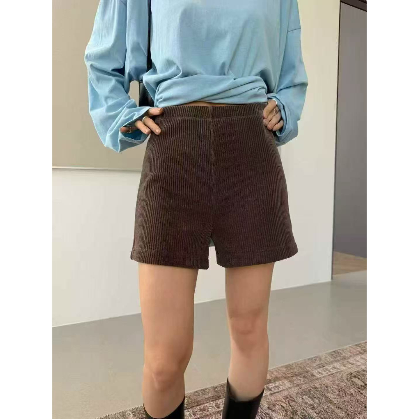 摩登 福（1md73236#）日常百搭- 纯色灯芯绒休闲短裤12-10