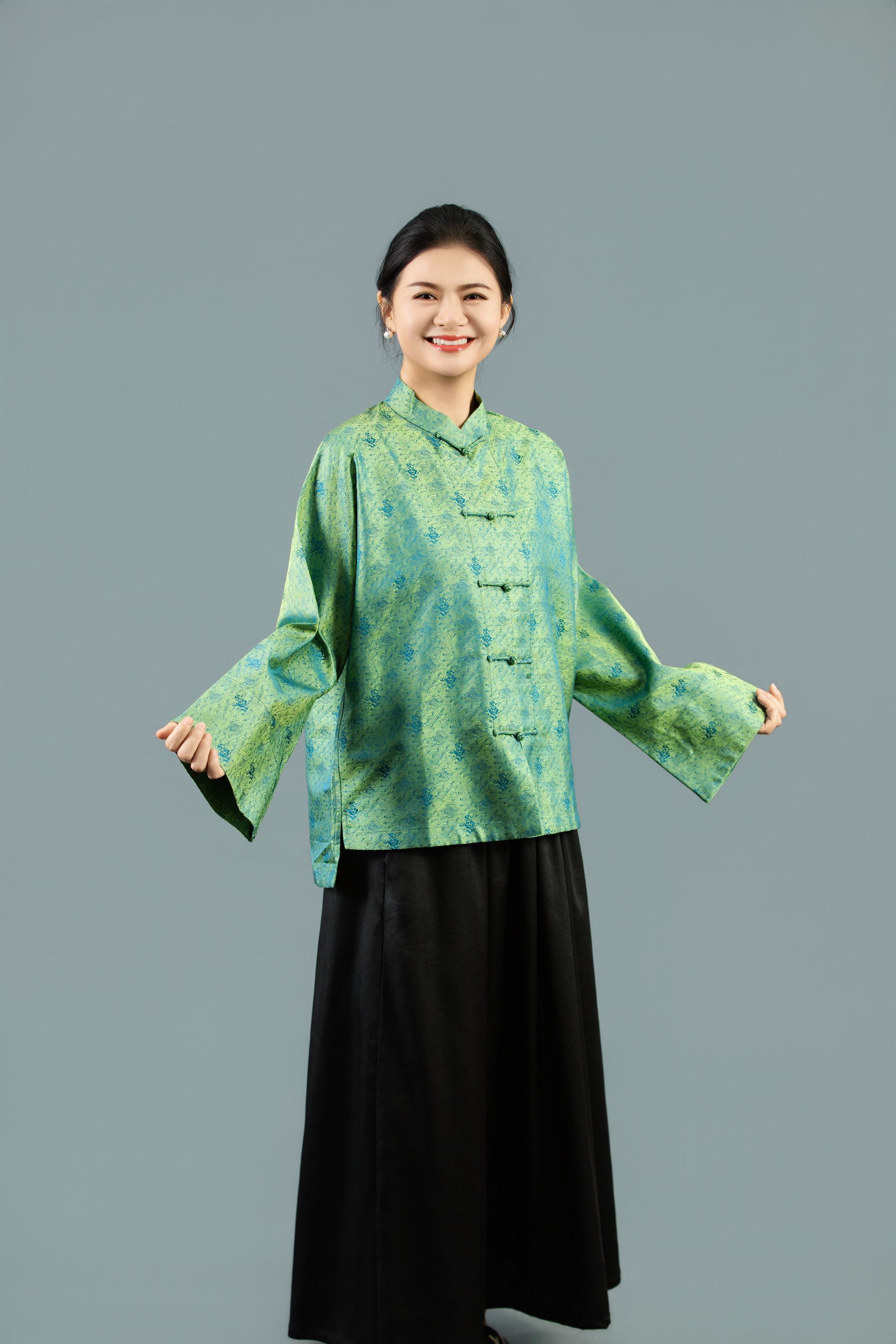 【钱塘秋水】秦汉汉服中式印花宽松女装圆领中国风茶服斜襟立领