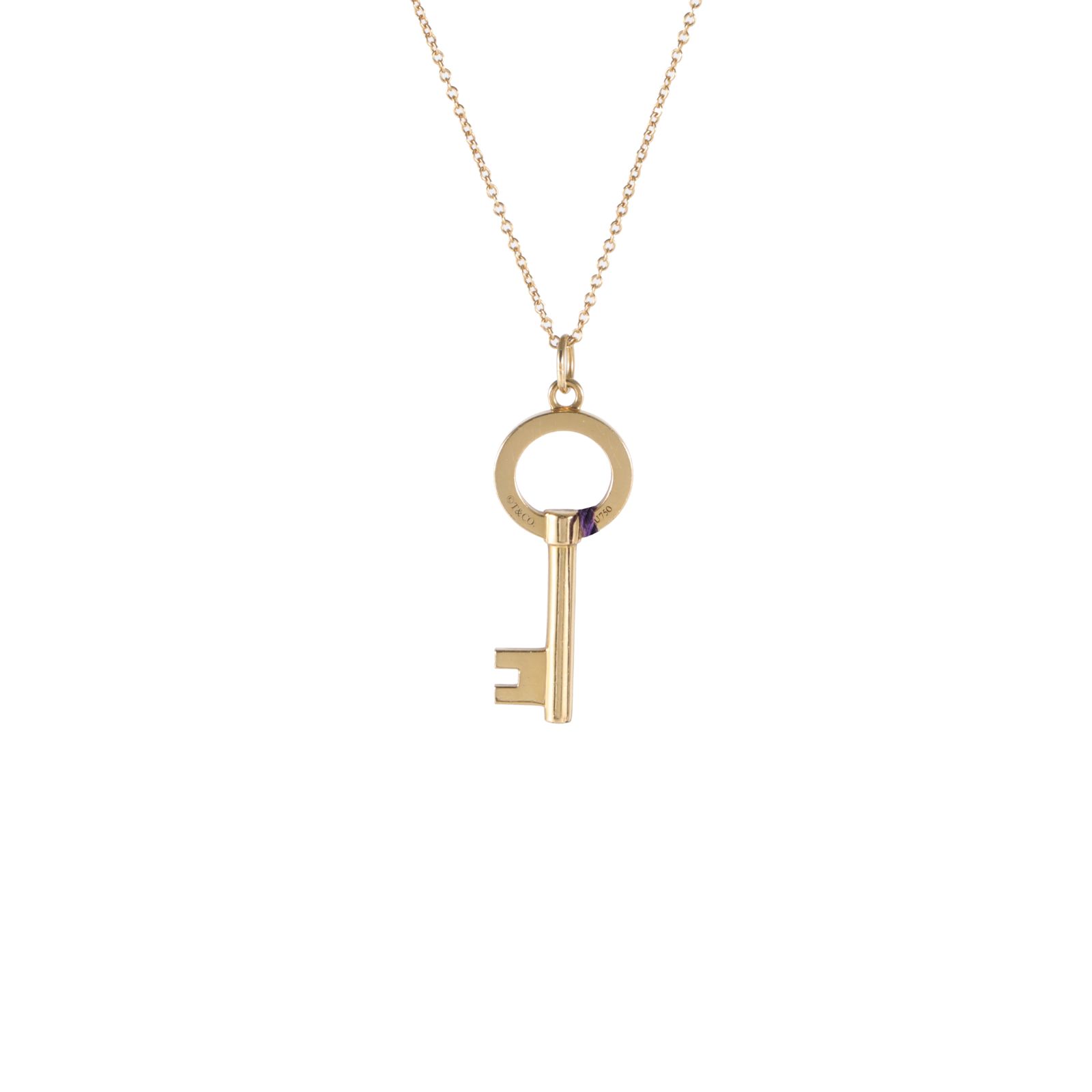 99新 Tiffany & Co./蒂芙尼 小花柳 18K黄金 圆形钥匙 项链