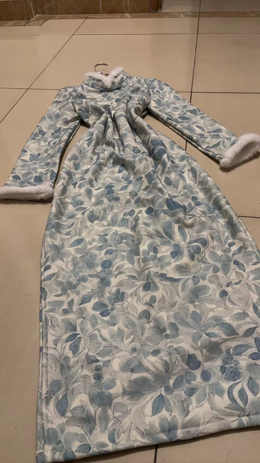 916-蓝叶子 碎花 绝美 冬款 旗袍 