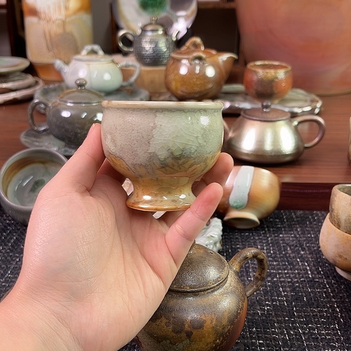 中白泥高脚主人杯茶杯