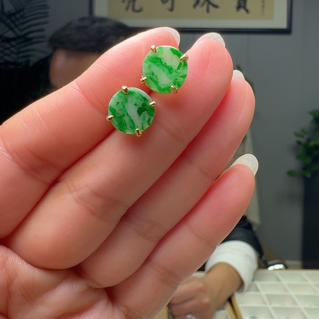 翡翠银S925镶嵌耳饰多样性发货其一