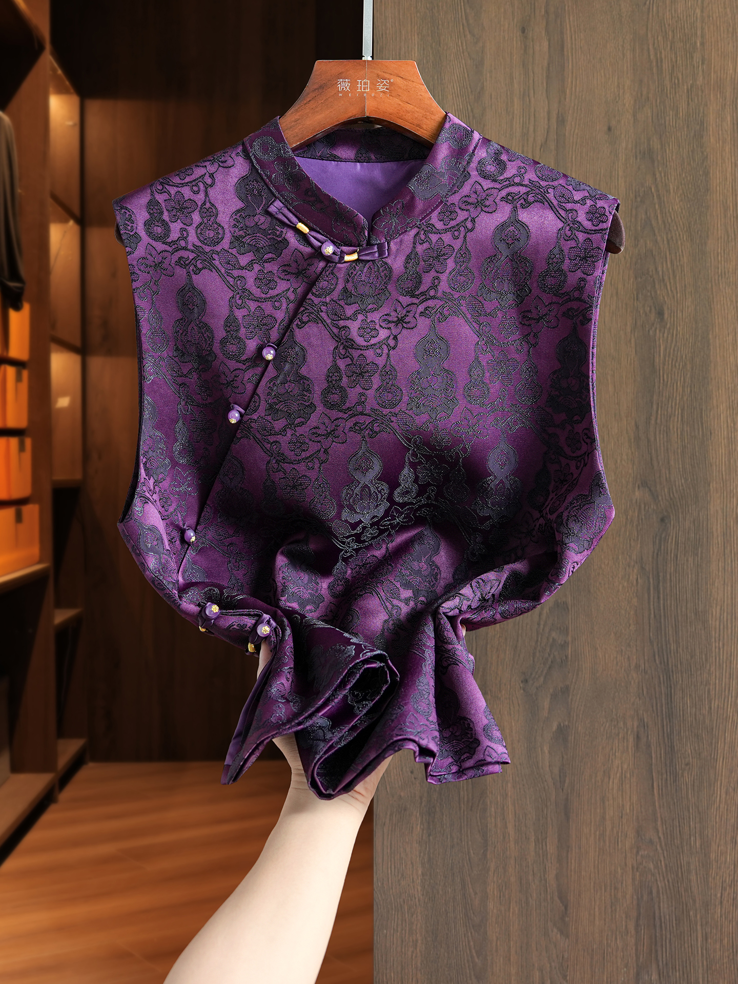 改良斜襟旗袍百搭新中式马甲女2025秋季新款复古提花国风唐装上衣