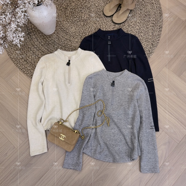 加厚双面绒半拉链立领长袖T恤女2025秋冬新款百搭保暖打底衫ins