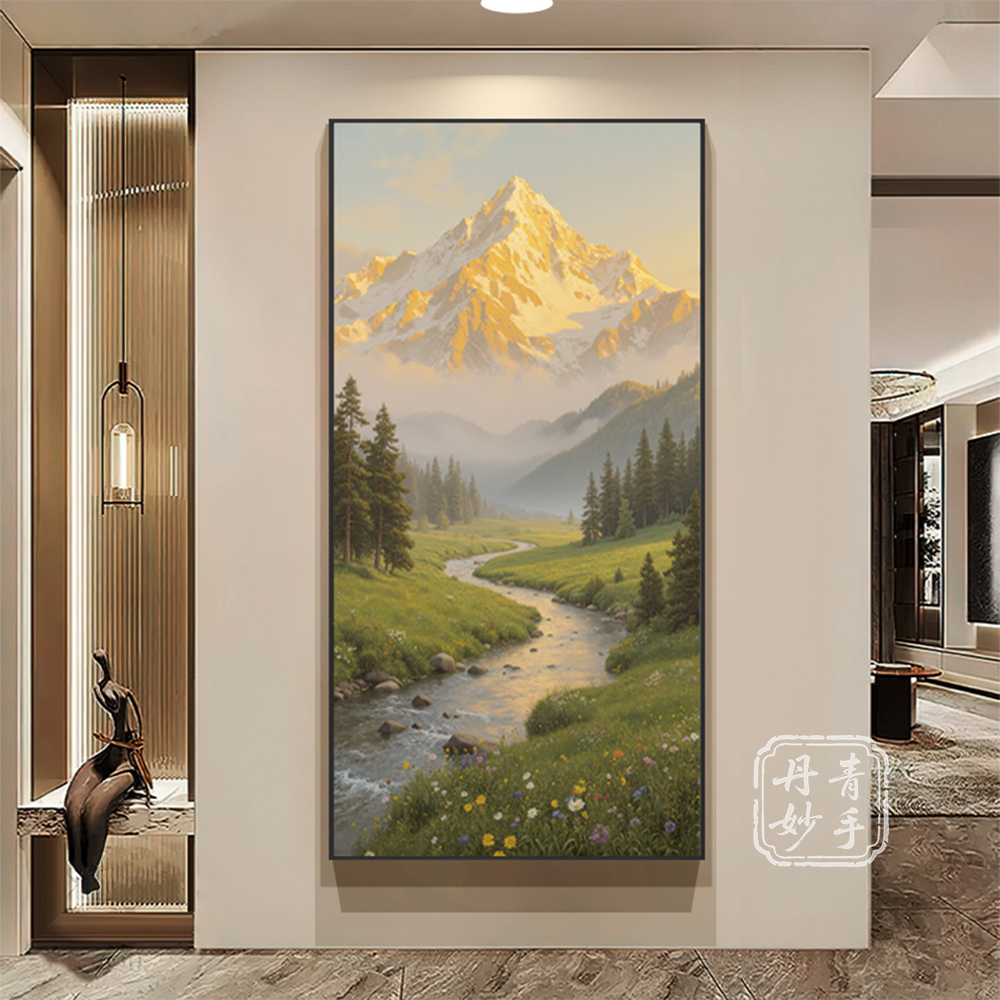 背靠金山玄关画现代简约山水风景装饰画好寓意大气高级感挂画