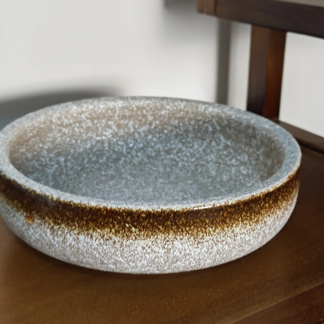 泗水砭石五色土麦饭石1000毫升大碗板盘子复古