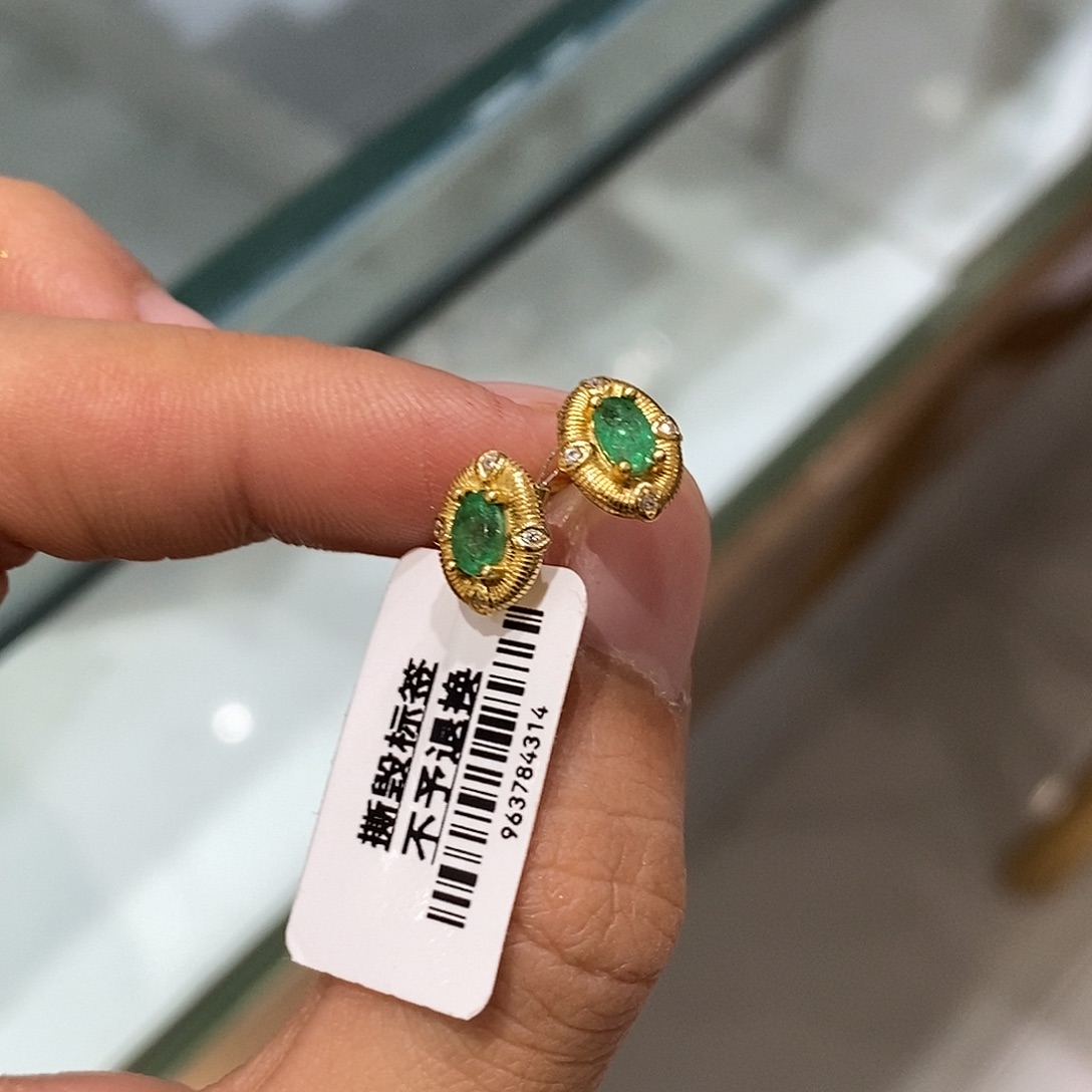 耳饰银S925镶嵌祖母绿