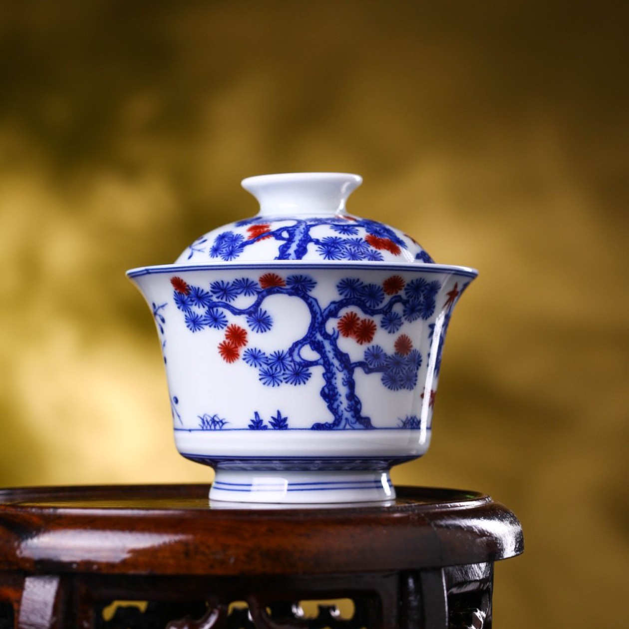 景德镇 青花釉里红松竹梅盖碗主人杯客杯盖置壶承陶瓷中式茶具