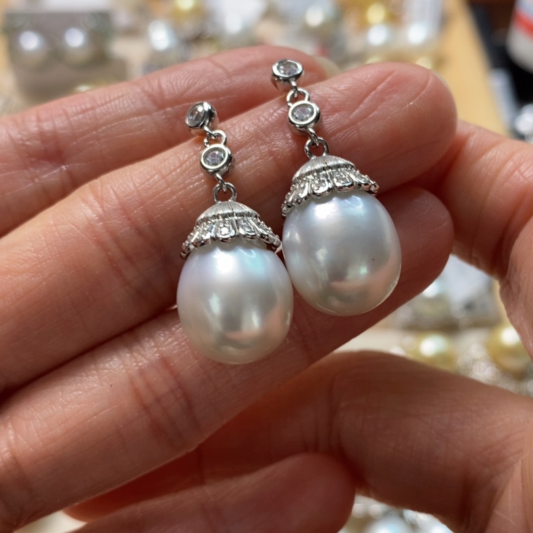 海水珍珠耳饰银S925镶嵌