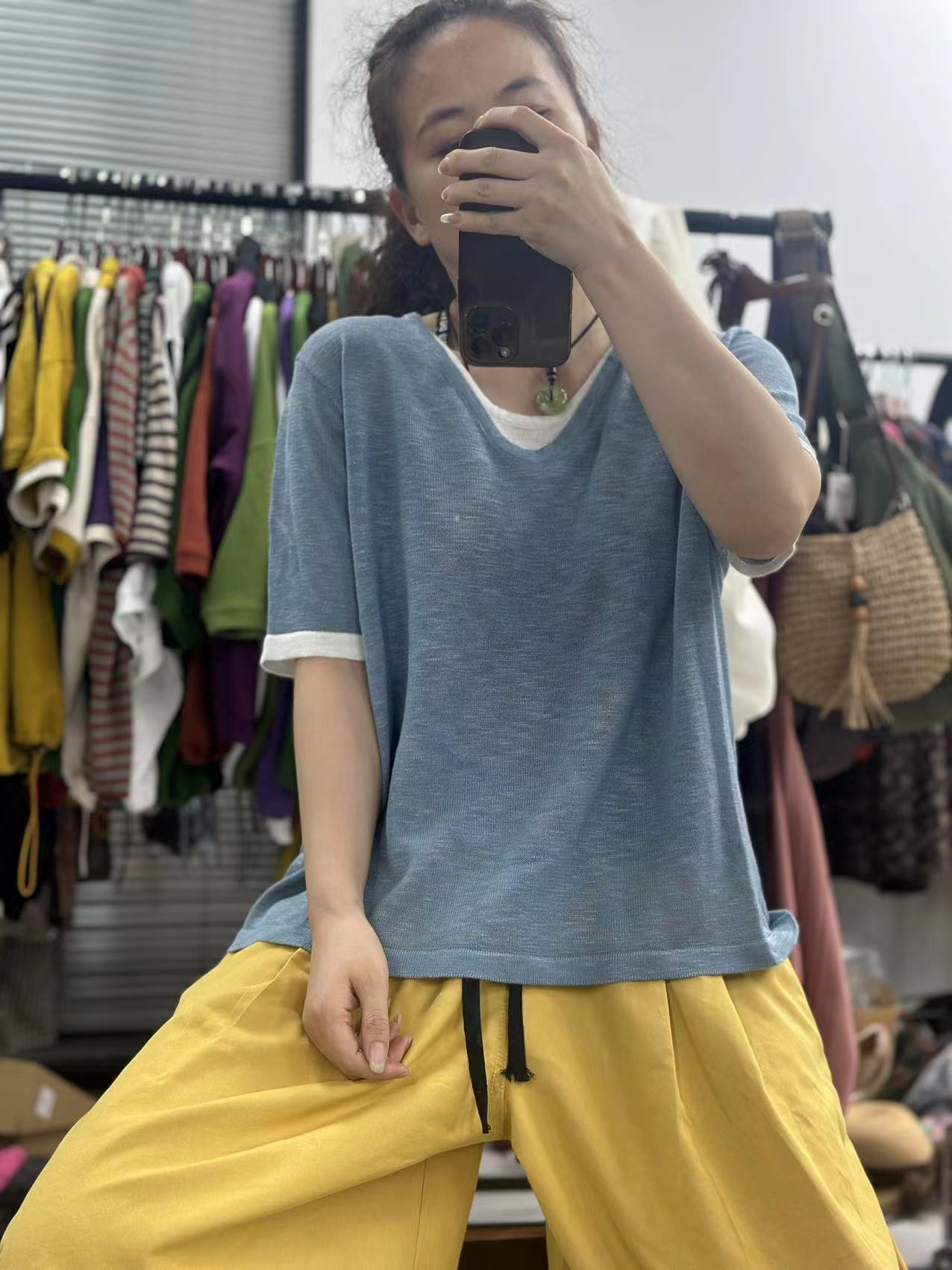 HY   假两件针织短袖T恤