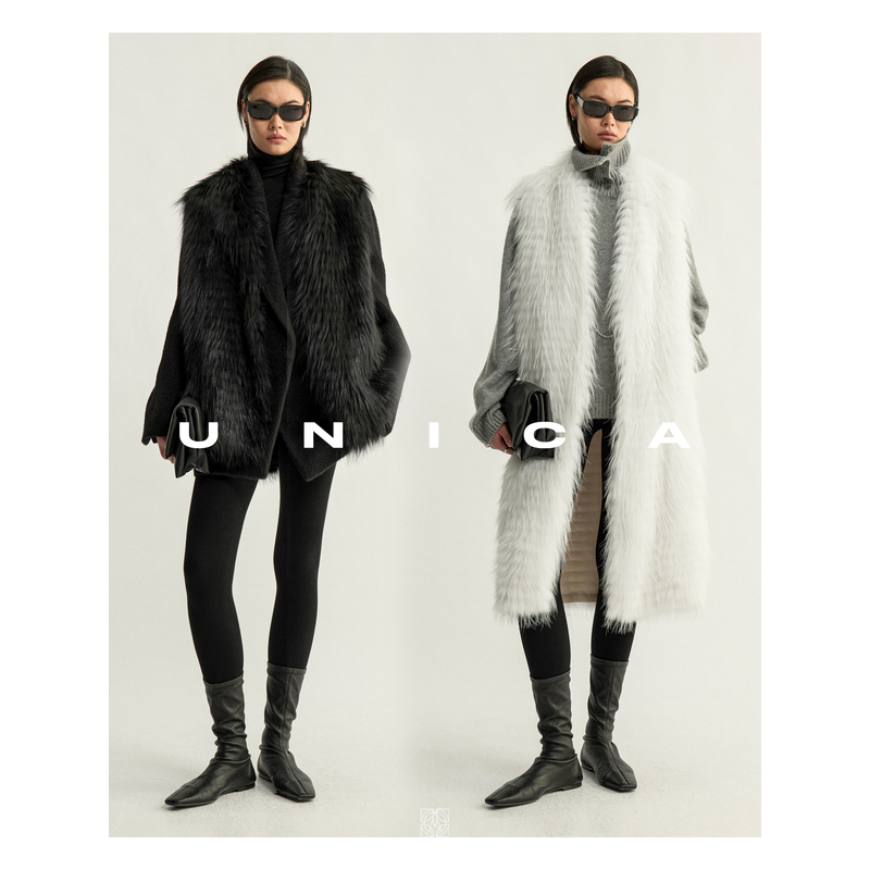 UNICA/INS博主叠穿V领_芬兰进口SAGA狐狸毛皮草长款/中长款马甲