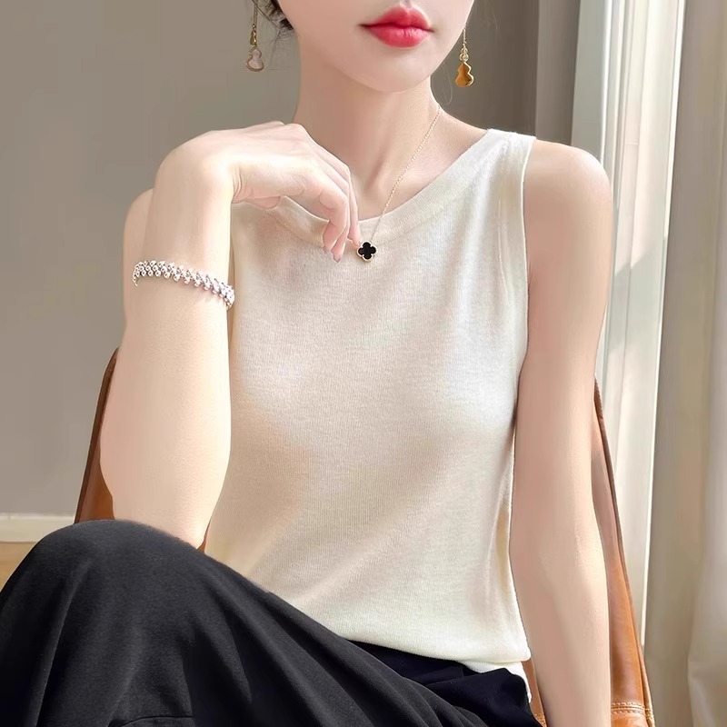 圆领针织吊带背心女内搭法式一字领挂脖工字背心无袖打底衫装内搭