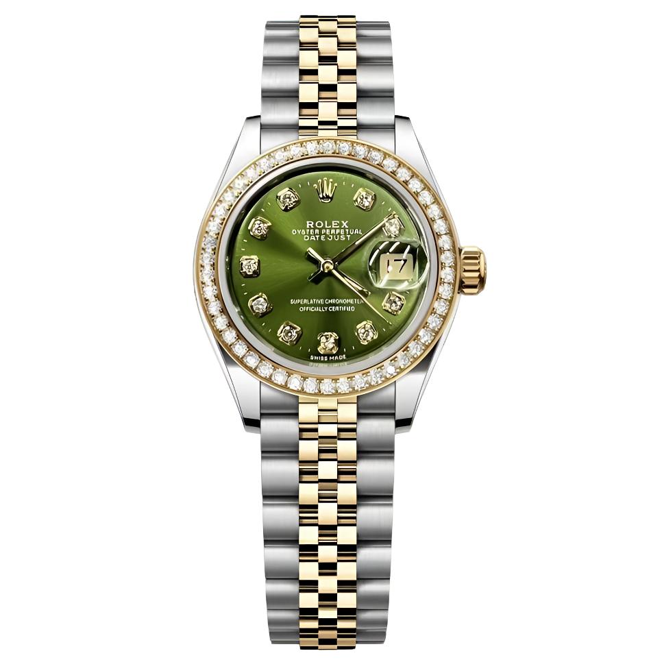99新 Rolex/劳力士 日志69173后钻/26MM间金钢带绿盘机械女款腕表