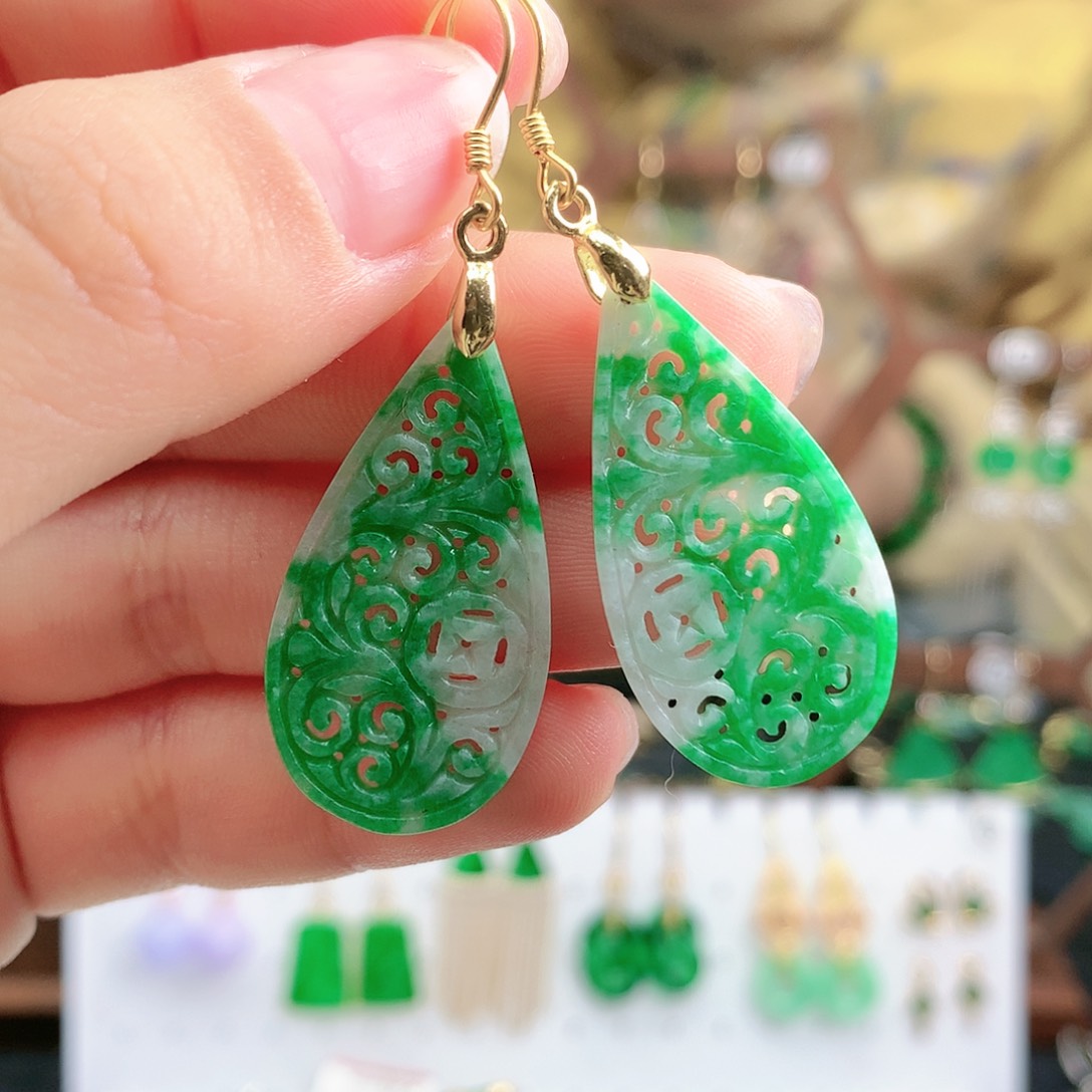 翡翠耳饰银S925镶嵌耳饰