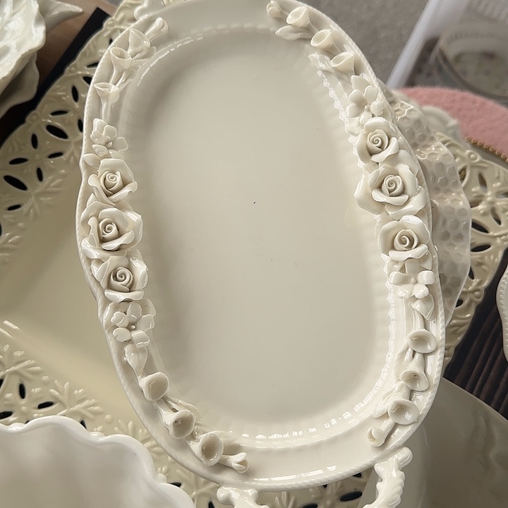 时***ㅤ微瑕黑点手工捏花双耳长盘