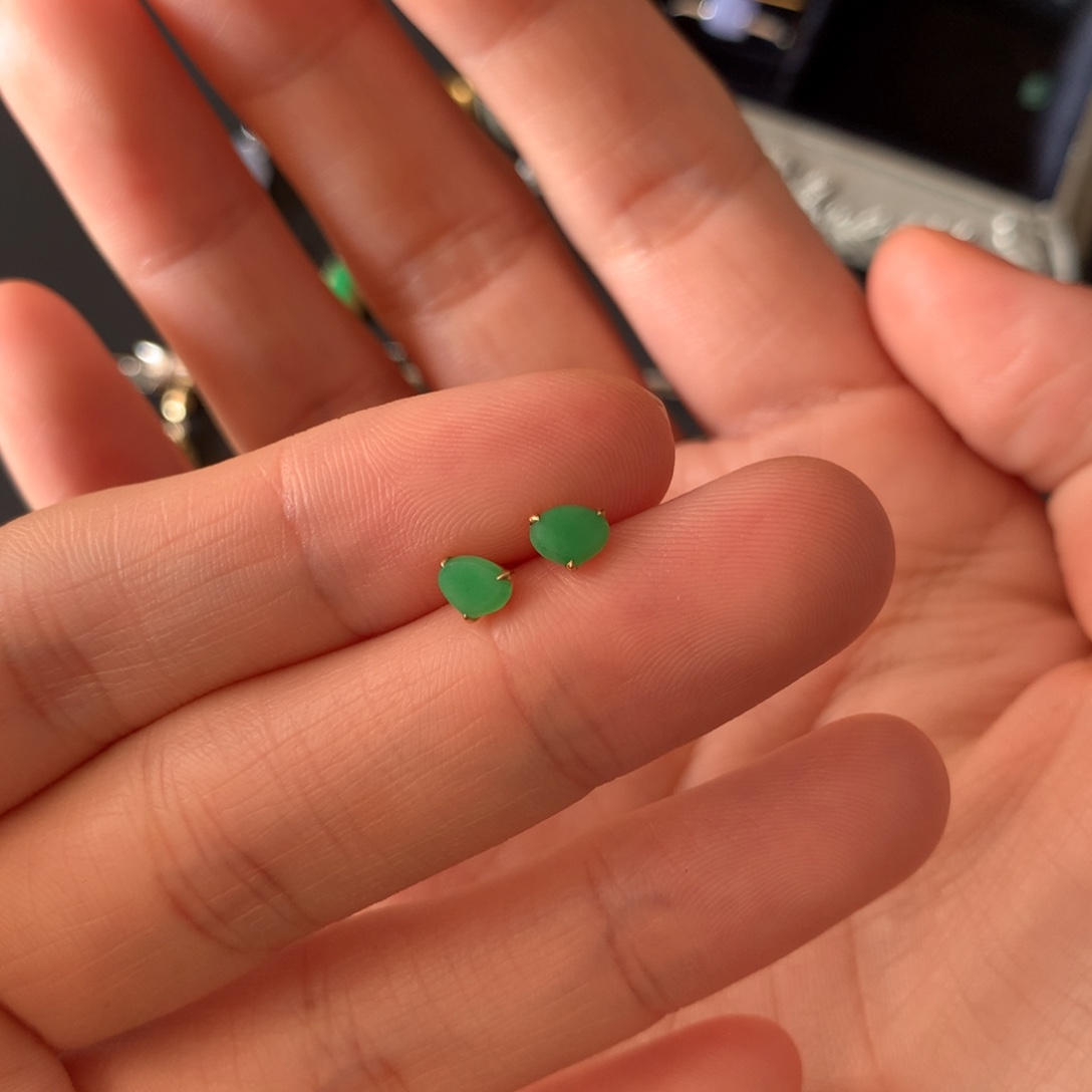 家***仙翡翠18K金镶嵌耳钉