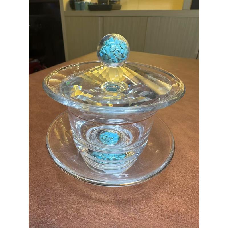 绿松石 水晶盖碗1637轻奢手工高档绿色防烫耐热中式彩色主人杯