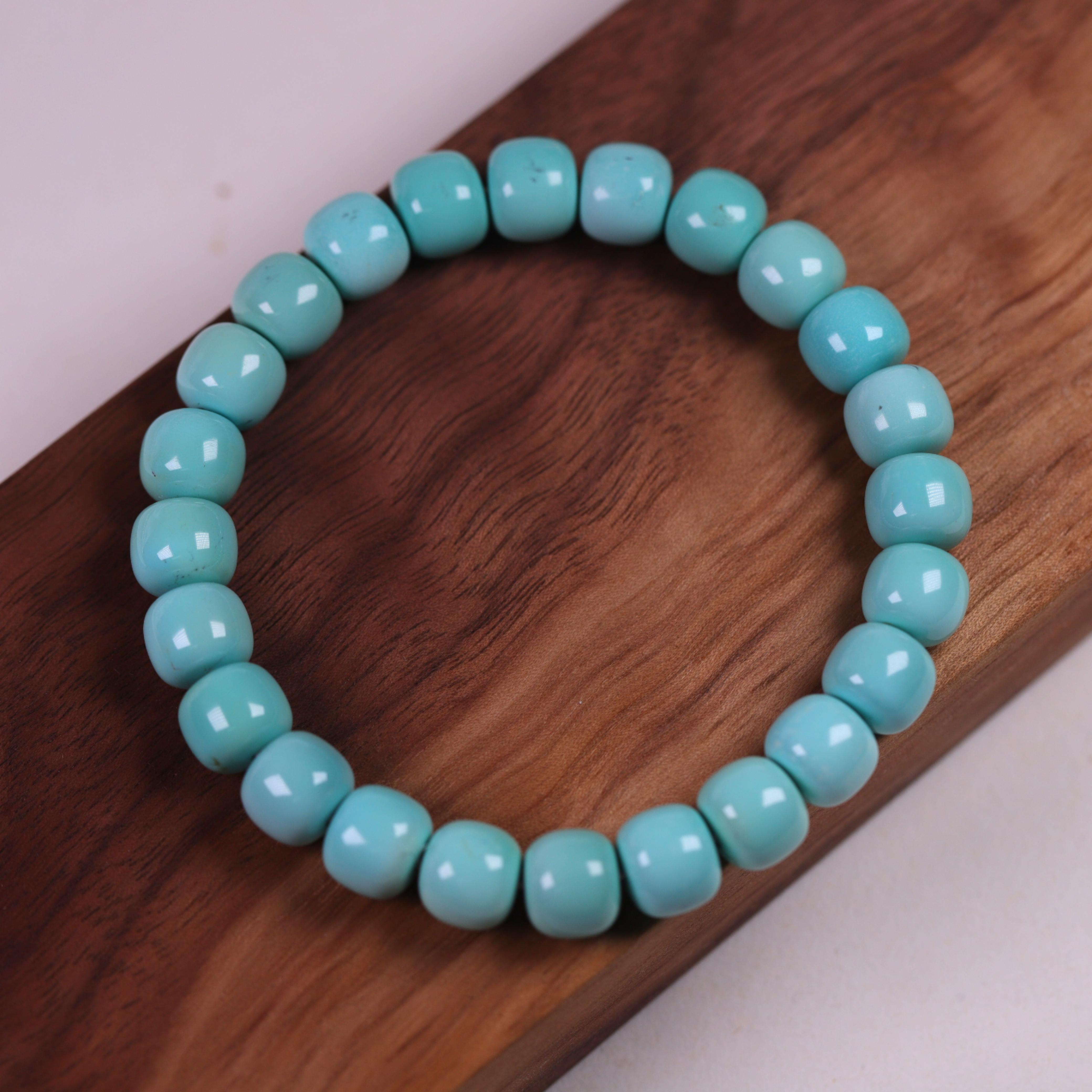 天然原矿绿松石高瓷老型手串