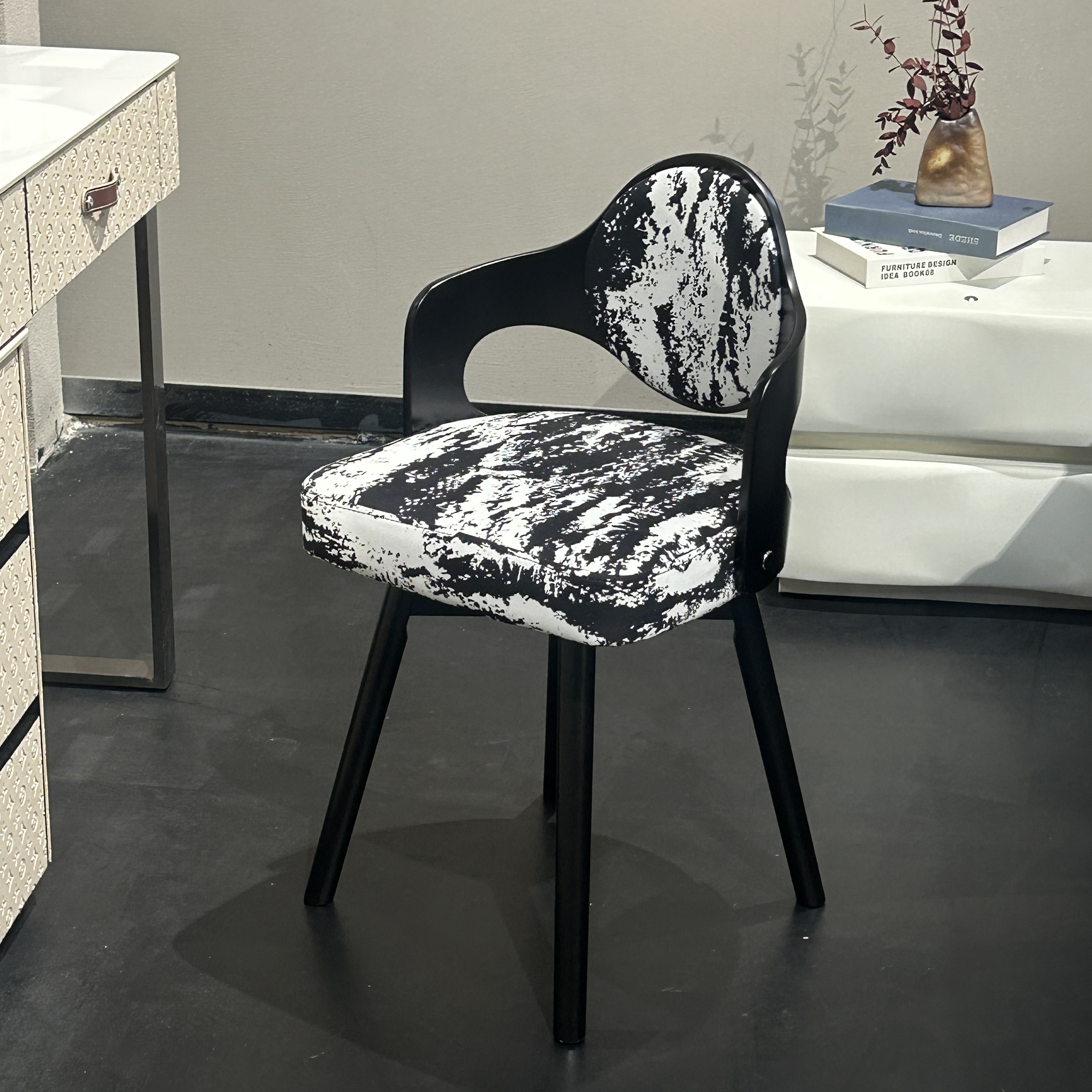 家用水墨画轻奢北欧风360旋转椅可当餐椅学习椅子化妆椅子通用款