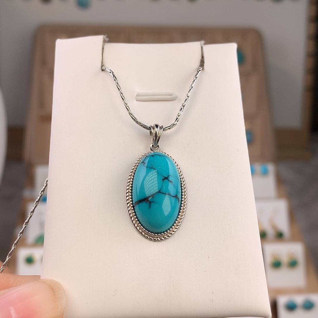 7***7绿松石银S925镶嵌吊坠(不含链)