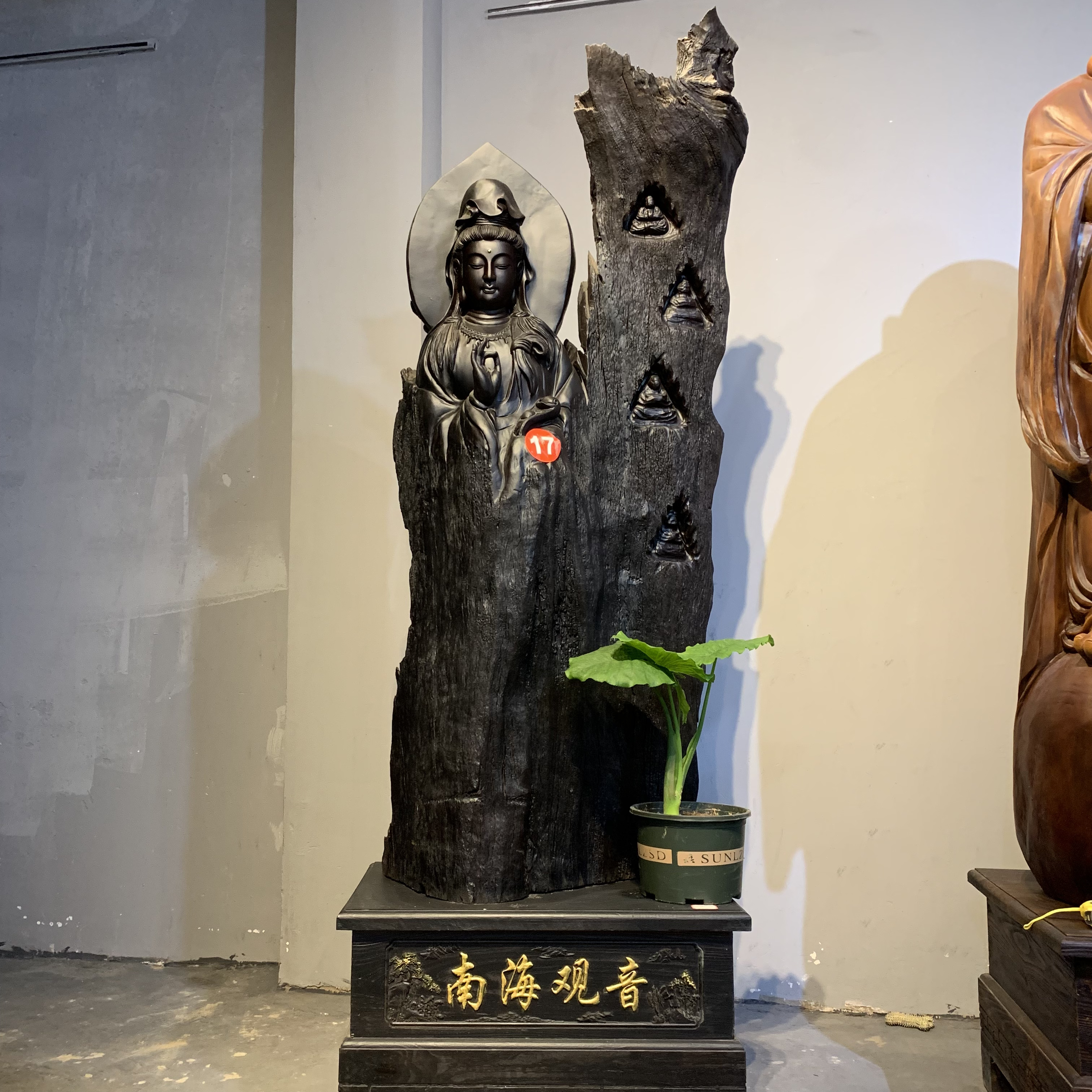 【乌木观音】真材实料无拼接带底座根雕工艺品摆件