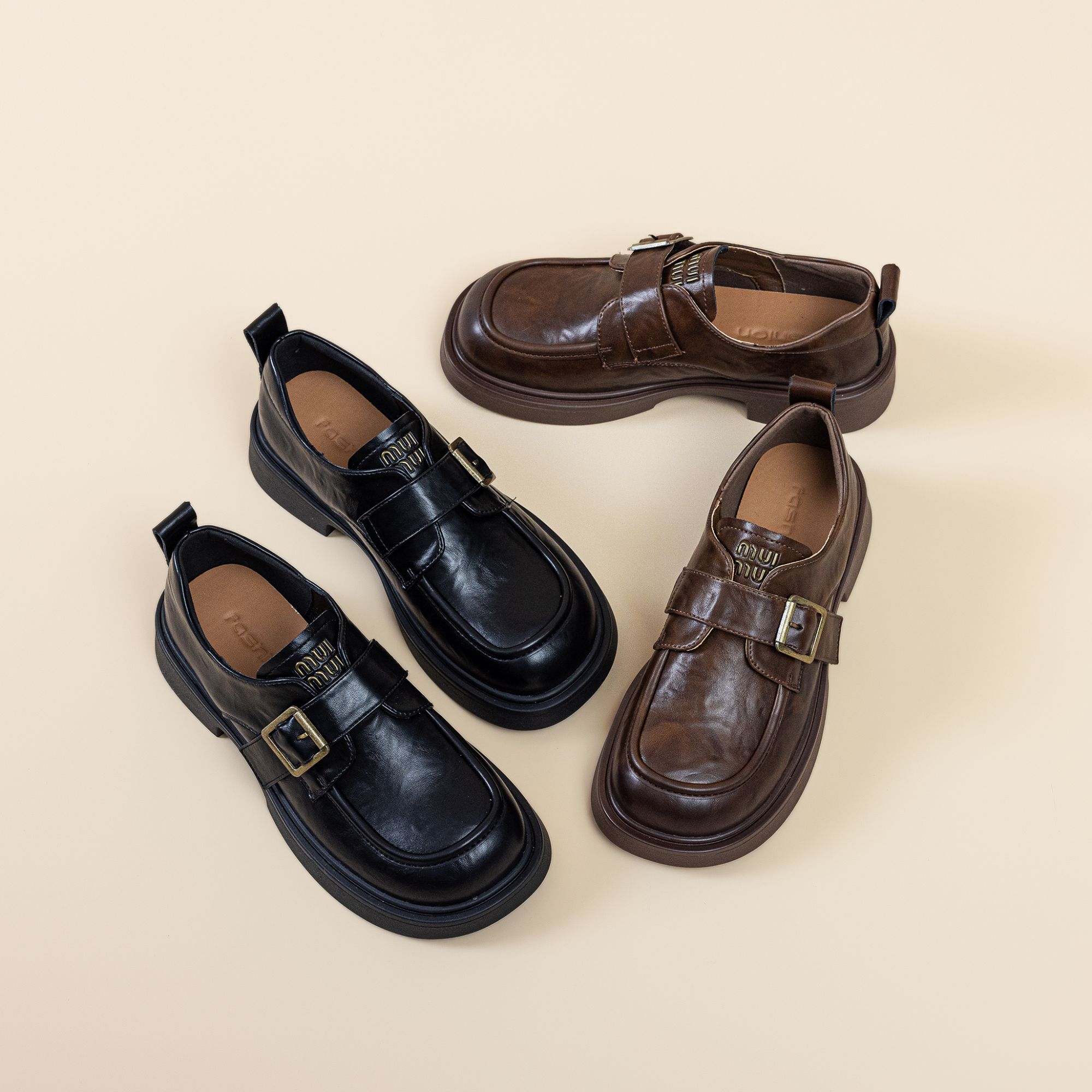 2025年新款欧若风真皮平底乐福鞋粗跟厚底通勤上班小皮鞋女一脚蹬