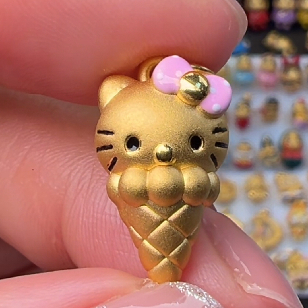 足金999精品卡通吊坠冰激凌KT