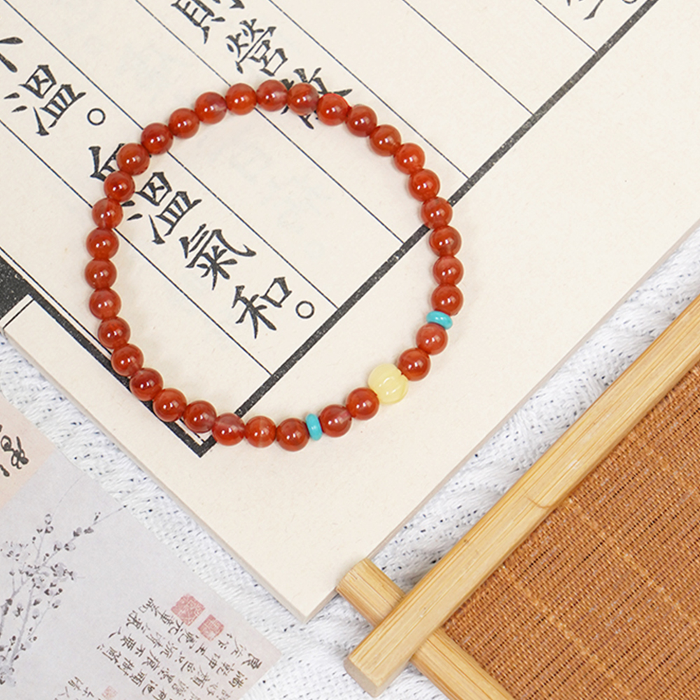 天然川料瓦西南红火焰红单圈蜜蜡南瓜珠手串QF-A256（多样性发一）