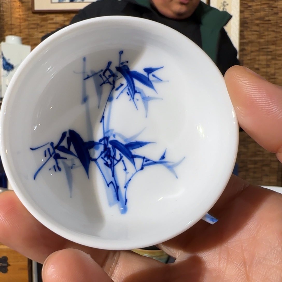 陶手绘青花竹子小普洱杯