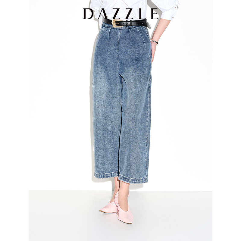 DAZZLE地素夏女款法式休闲宽松阔腿牛仔裤裤2E2R622