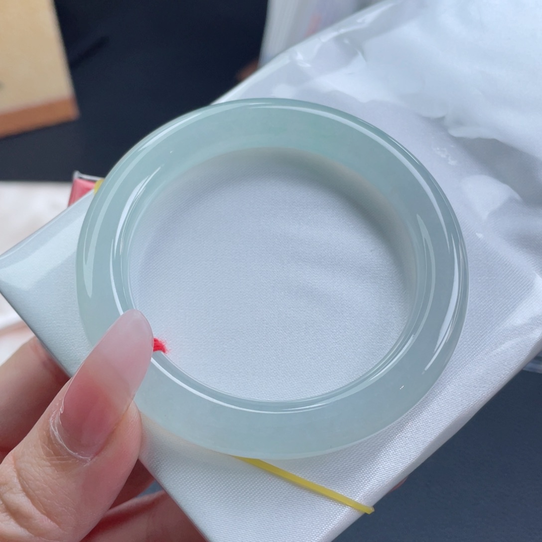 未镶嵌手镯翡翠51.4冰晴水绿 清透自然泛光感 气质15号