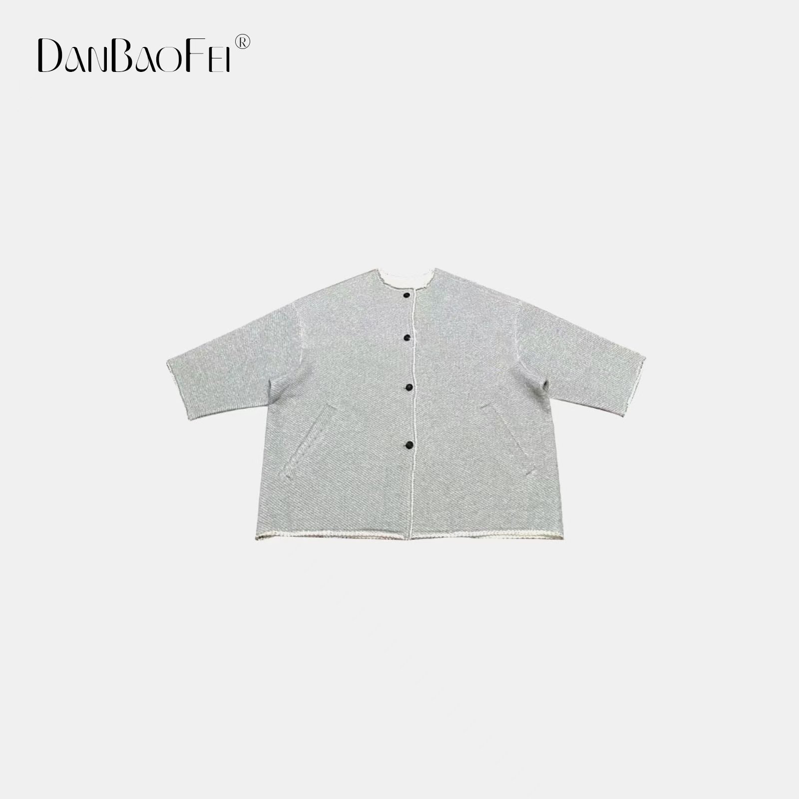 【柠檬】简约宽松廓形休闲圆领毛边开衫外套 WB00567