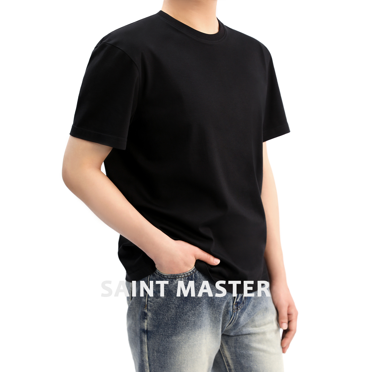SAINT MASTER「丝语」正肩莫代尔桑蚕丝窄螺纹T恤