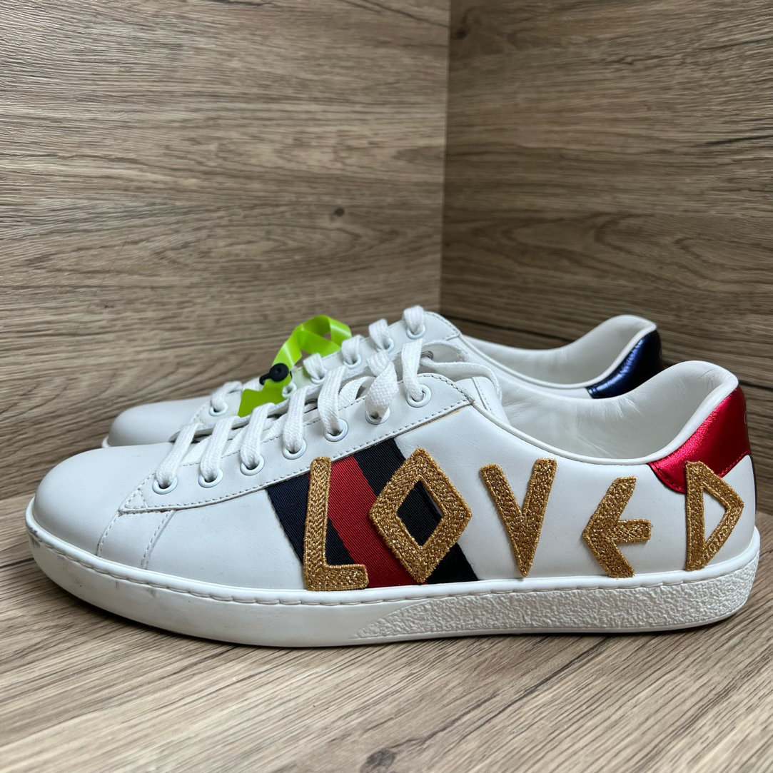 未使用 GUCCI/古驰 ACE Loved刺绣小白鞋 42.5码