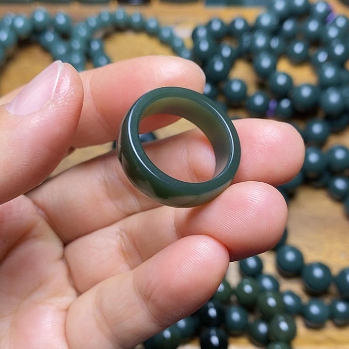 和田玉（青玉）未镶嵌戒指和田玉青海青有色根卡19