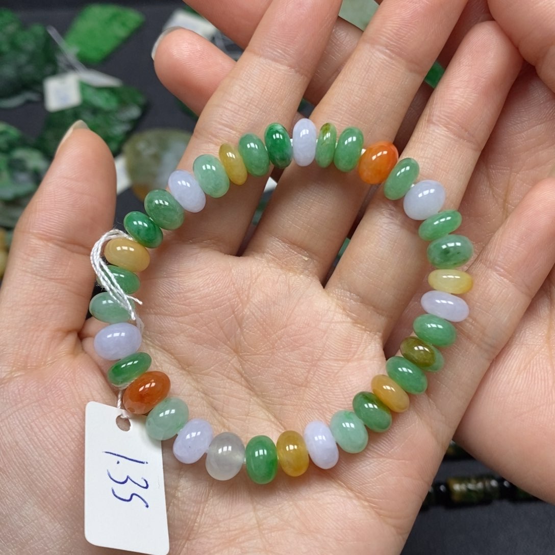 翡翠颈饰未镶嵌多彩算盘珠手串3号