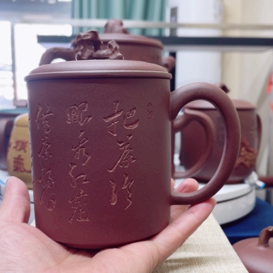 紫砂茶杯紫泥太湖石杯350c c