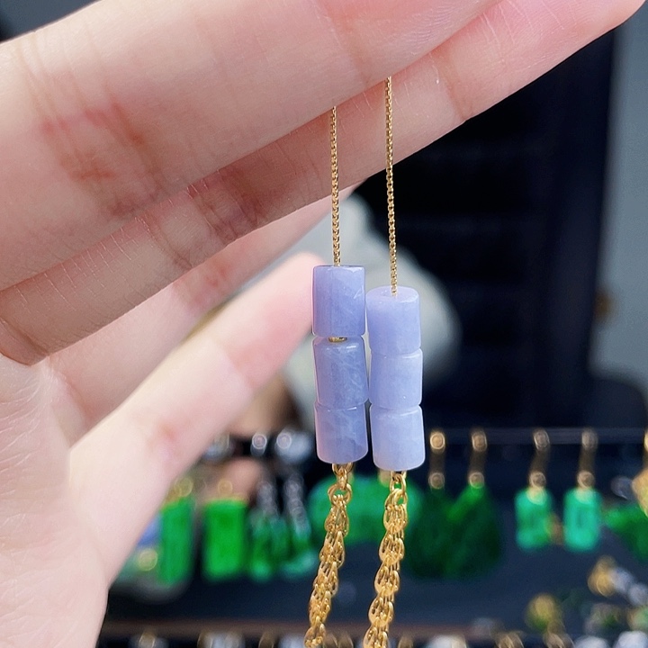 翡翠耳饰银S925镶嵌饰品