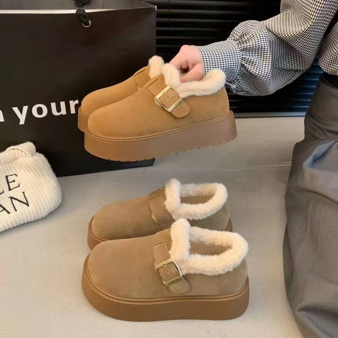【品牌补贴】加绒保暖棉鞋2025新款冬季勃肯鞋女博肯毛毛鞋铁头