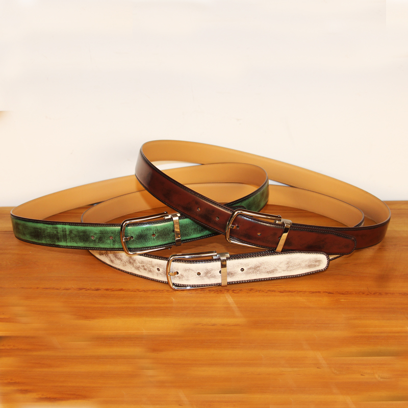 纯手工制作擦色脱蜡头层牛皮皮带个性复古不锈钢针扣商务休闲皮带