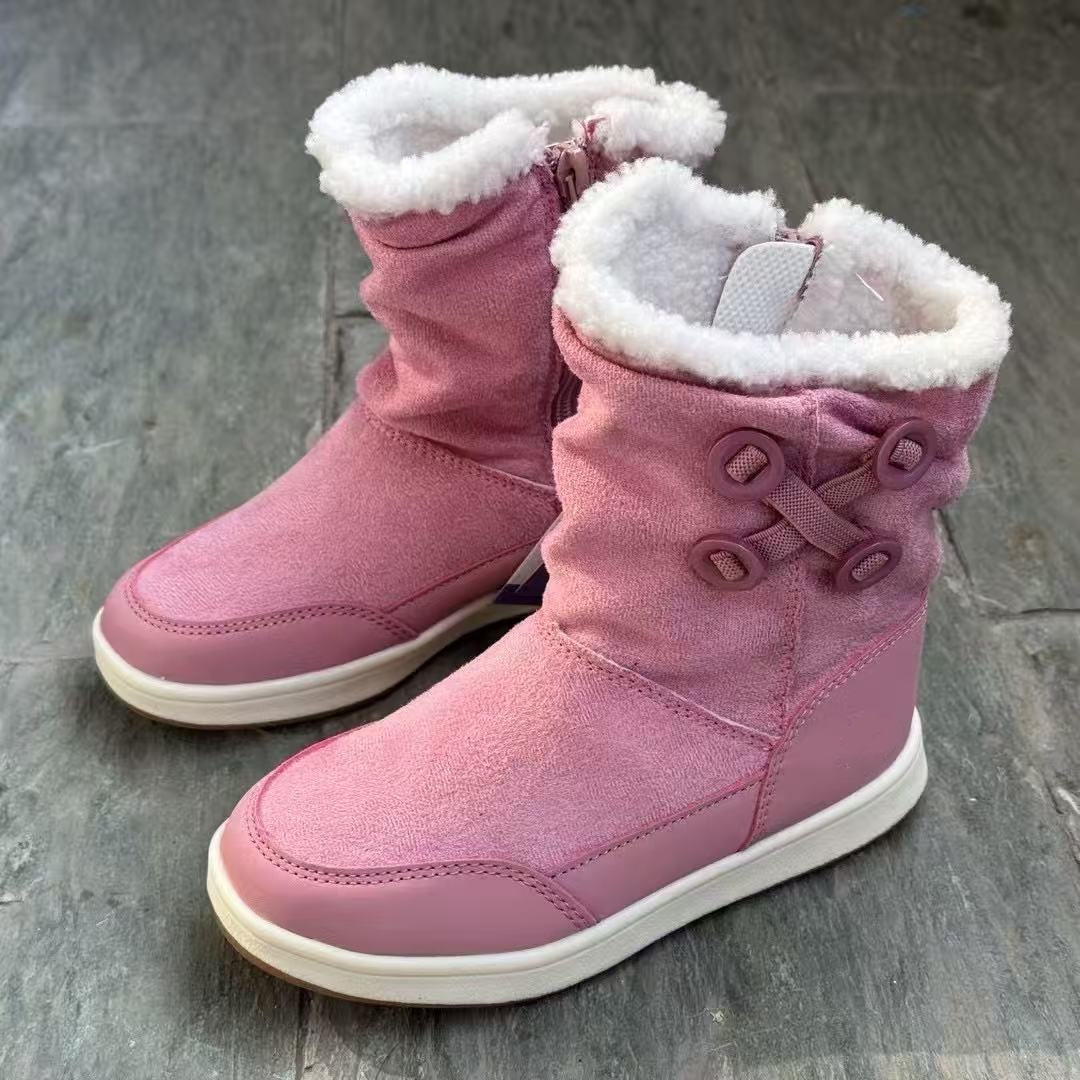 欧美原单冬季时尚侧拉链雪地靴蝴蝶结雪地靴男女童鞋宝宝时尚棉靴
