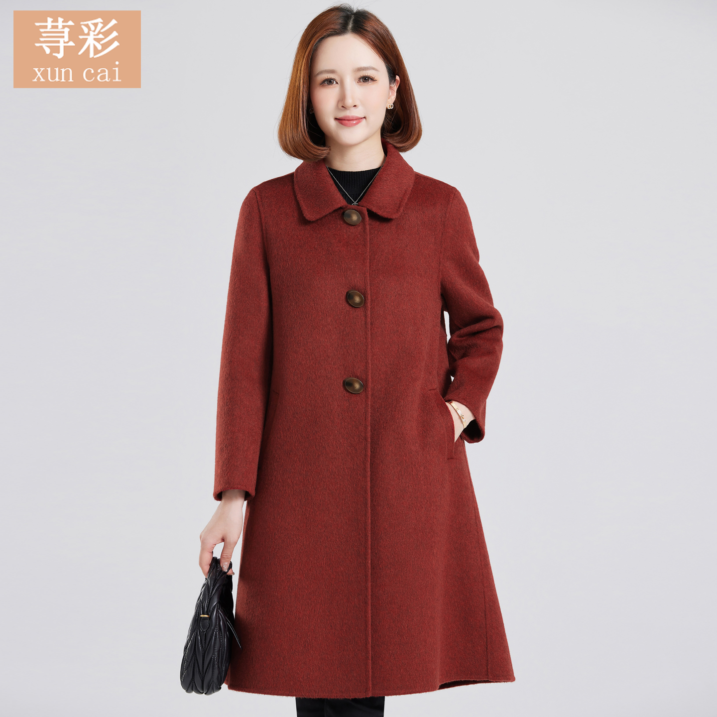 冬装2025新款中老年妈妈高端气质双面羊毛大衣女中长款遮肚子外套