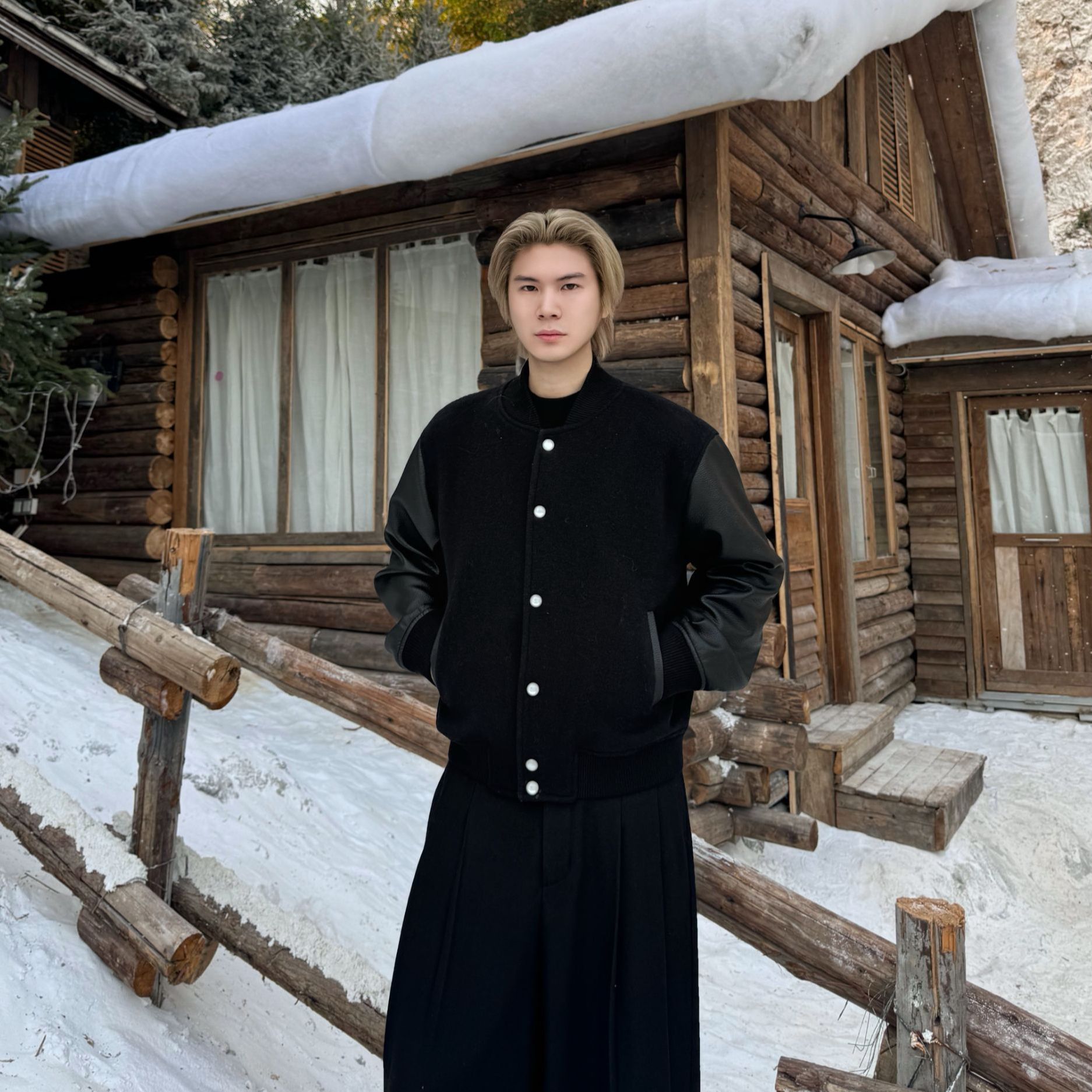 【叶胆大】800克70%羊毛 路易斯45000版 王嘉尔风格 全黑棒球服夹克