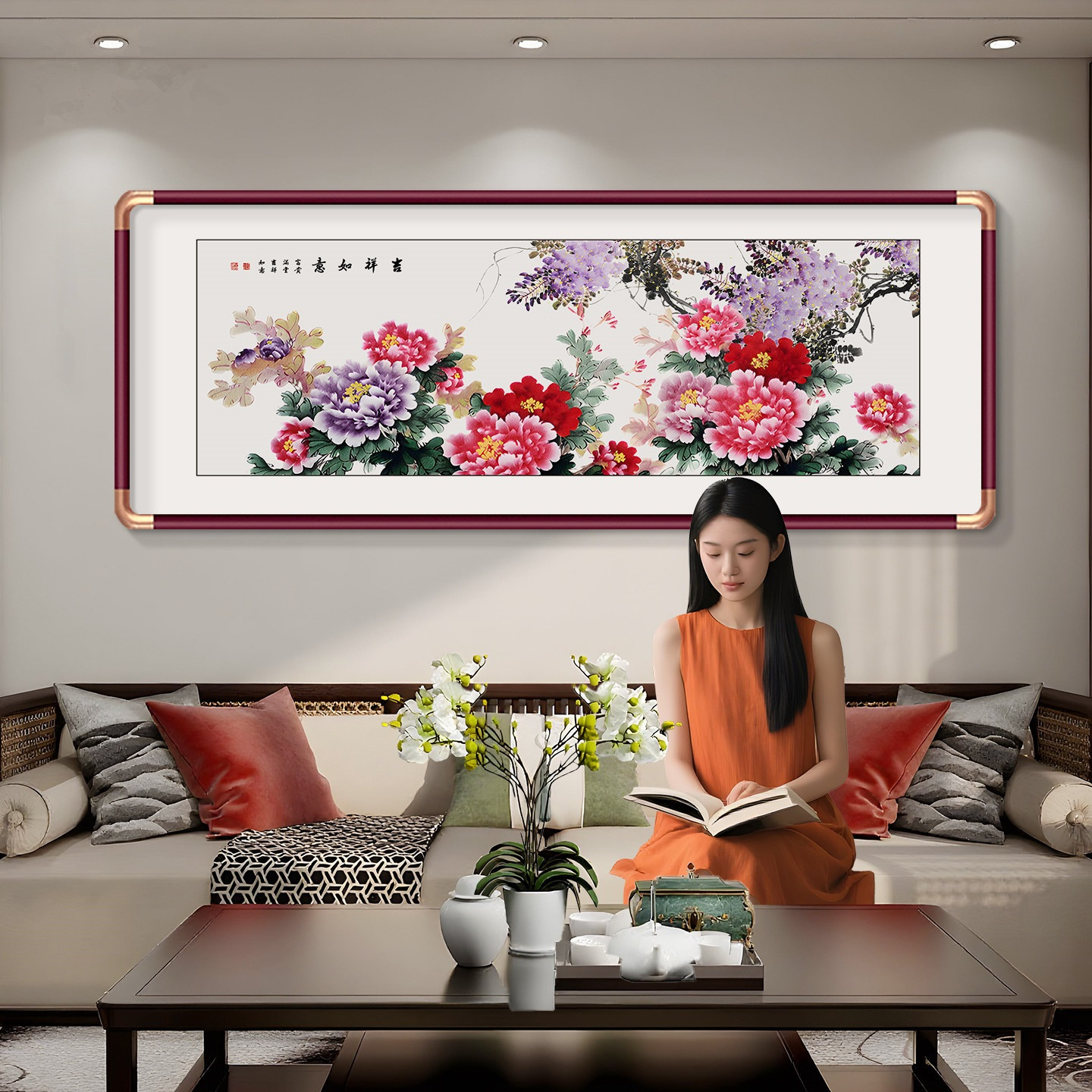 花开富贵牡丹图客厅挂画新中式沙发背景墙装饰画大气国画花鸟壁画